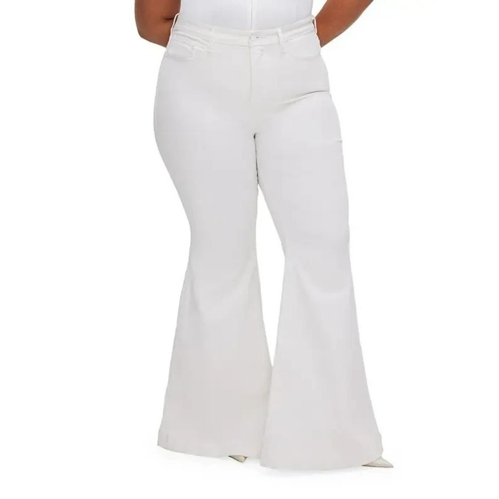 Good American Good Waist Super Flare Jeans Cloud White Light Wash‎ Women's SZ 26